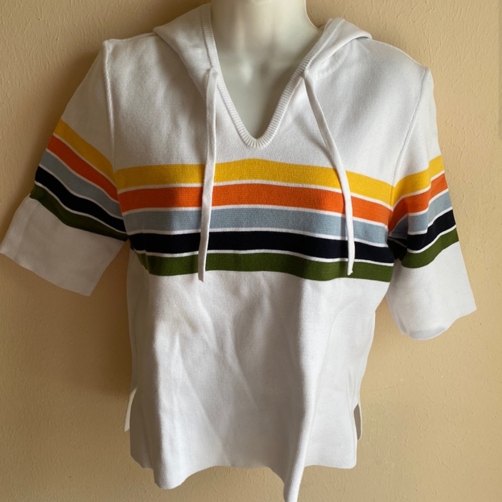 Tory Burch Sport White Striped Hoodie Sweater Cropped Fiddley S